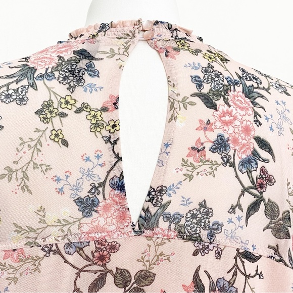 MASSINI floral print sheer yoke and sleeve lined body ruffle trim blouse 3X - Picture 6 of 9